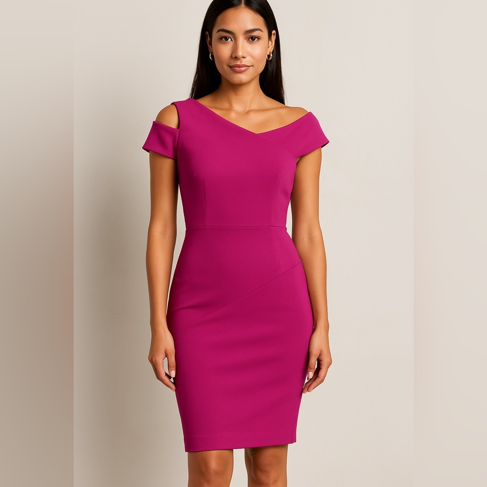 NWT Ted Baker Asymmetrical Bodycon Cocktail Dress – Size 8 – Bright Pink